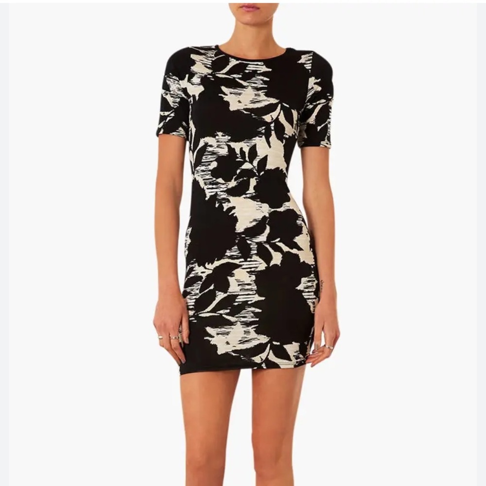Topshop Black and Cream Floral Mini Dress